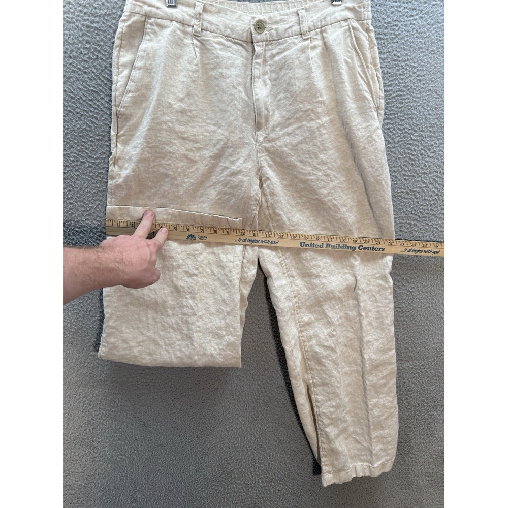 Lands End Pants Womens 12 Tan 100% Linen High Rise Wide Leg Nautical Coastal - Picture 6 of 10
